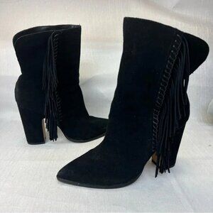 Dolce Vita Women’s 8 Black Suede Fringe Heeled Ankle Boots